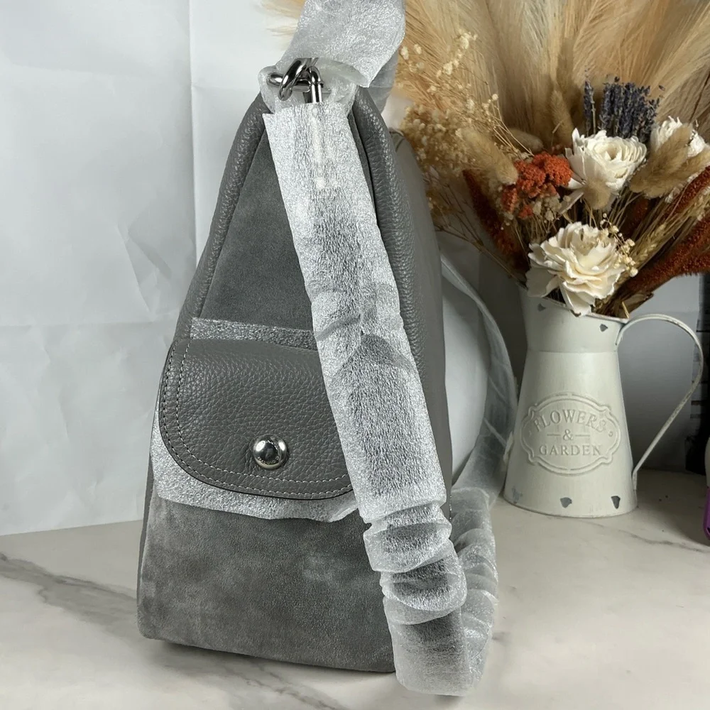 Coach Pennie Heather Gray Leather Hobo Hand Shoulder Bag Suede‎ NWT